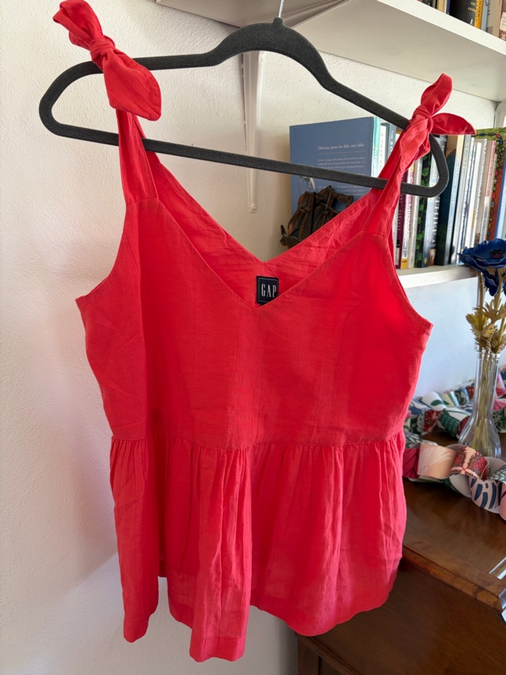 GAP Coral Tie-Strap Peplum Tank Top